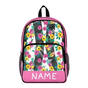 Personalised Name Clear PVC Backpack for Kids, Colourful Flower Print See Through School Rucksack, Lightweight for little shoulders, Multi Pocket organiser + front zip section, Big capacity for A4 folder & lunch, Side mesh water bottle holder