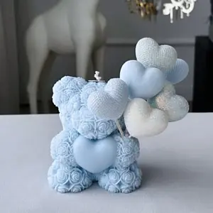 Handheld Teddy Bear Silicone Candle Molds Weaving Heart Candles 3D Embossed Rose Bear Striped Love Design Animal Love Soywax Candle Making Kit for Aromatherapy Wax Tools Plaster Resin Ceramic Crafts Decor Party Favor Dinner Decoration W Handmade Gifts Box