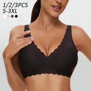 1/2/3PCS Jelly Wireless Bra Womens Scalloped Comfortable Wireless Bras Push Up Bralettes Seamless Tshirts Bras Deep V Everyday Bras S 3XL