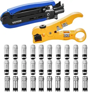 VEVOR Coax Cable Crimper Kit, Coaxial Cable Compression Kit with a Crimping Tool, a Wire Stripper, and 30PCS F-Type RG6 Connector, Compatible with RG6, RG59, RG11 Coax Cable, Lightweight & Portable