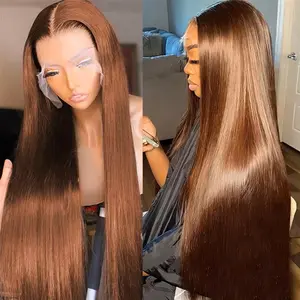Gabrielle Hair Chocolate Brown 4# Straight Lace Front Wigs 13X6 Transparent Lace Frontal Wig Pre Plucked Remy 100% Human Hair 180% Density WeeklyDeals