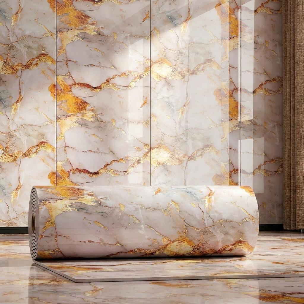 Marble Look Removable Wallpaper Rolls, 60cm*300cm & 40cm*300cm Compact Sizes, 3D Natural Wood Texture Waterproof Wall Stickers for Indoor Home Renovation Decor