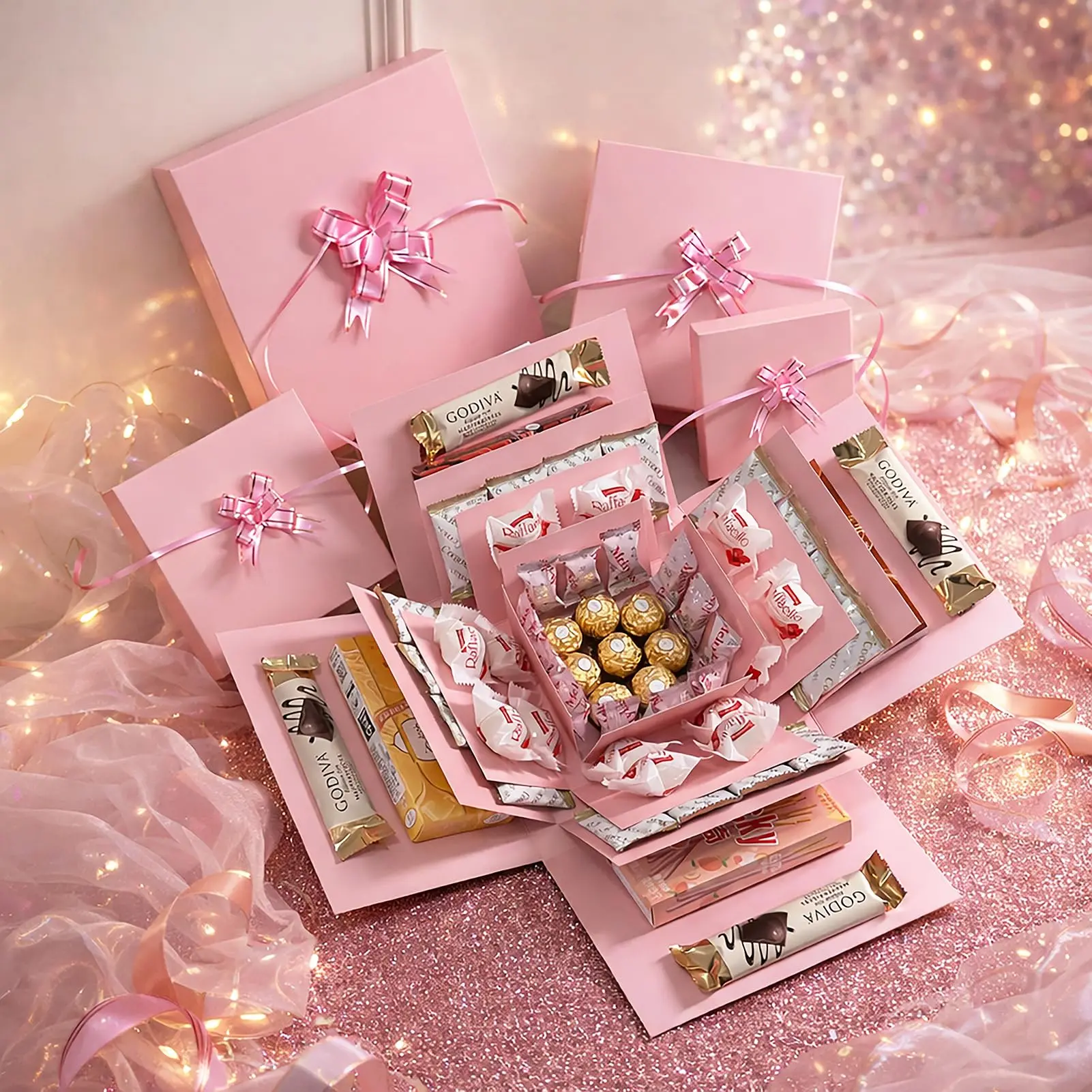 4 layer explosion gift box, 10″ x 10″ x 7″, pink creative gift box for gifts, DIY surprise gift box – explosion for birthdays, Easter, Mother’s Day and Father’s Day as well as anniversaries (pink)