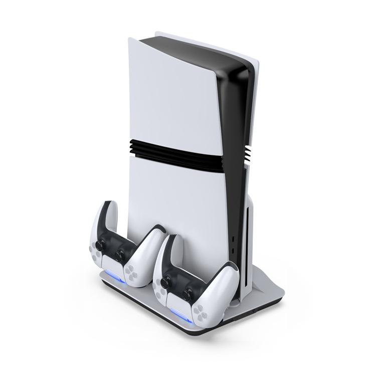 MOBIBLOOM Compatible PS5/PS5 Slim/PS5 Pro Multifunction Cooling Fan Base Stand, Charging Station for PS5 Gaming Controller, Blue Light, Game Accessory with Battery Protection Function