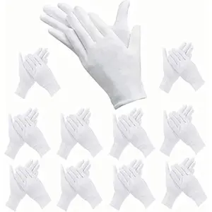 24 Pcs White Cotton Gloves, Safety Work Gloves, Stretchable Lining, Medium Size Haircare Cosmetic Heatless