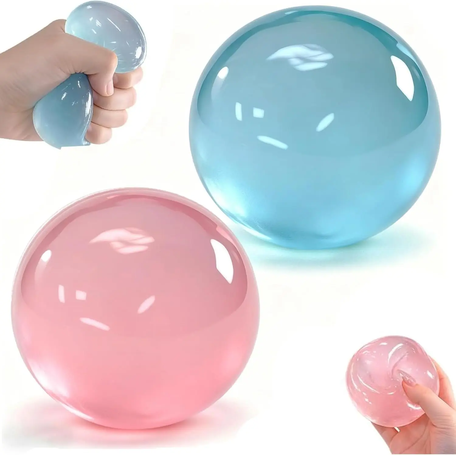 Squishy Stress Ball| Sensory Squeeze Toy for Stress Relief Slow Rising Stress Relief Squeeze Toy Stretchy Desk Toy Blue and Pink