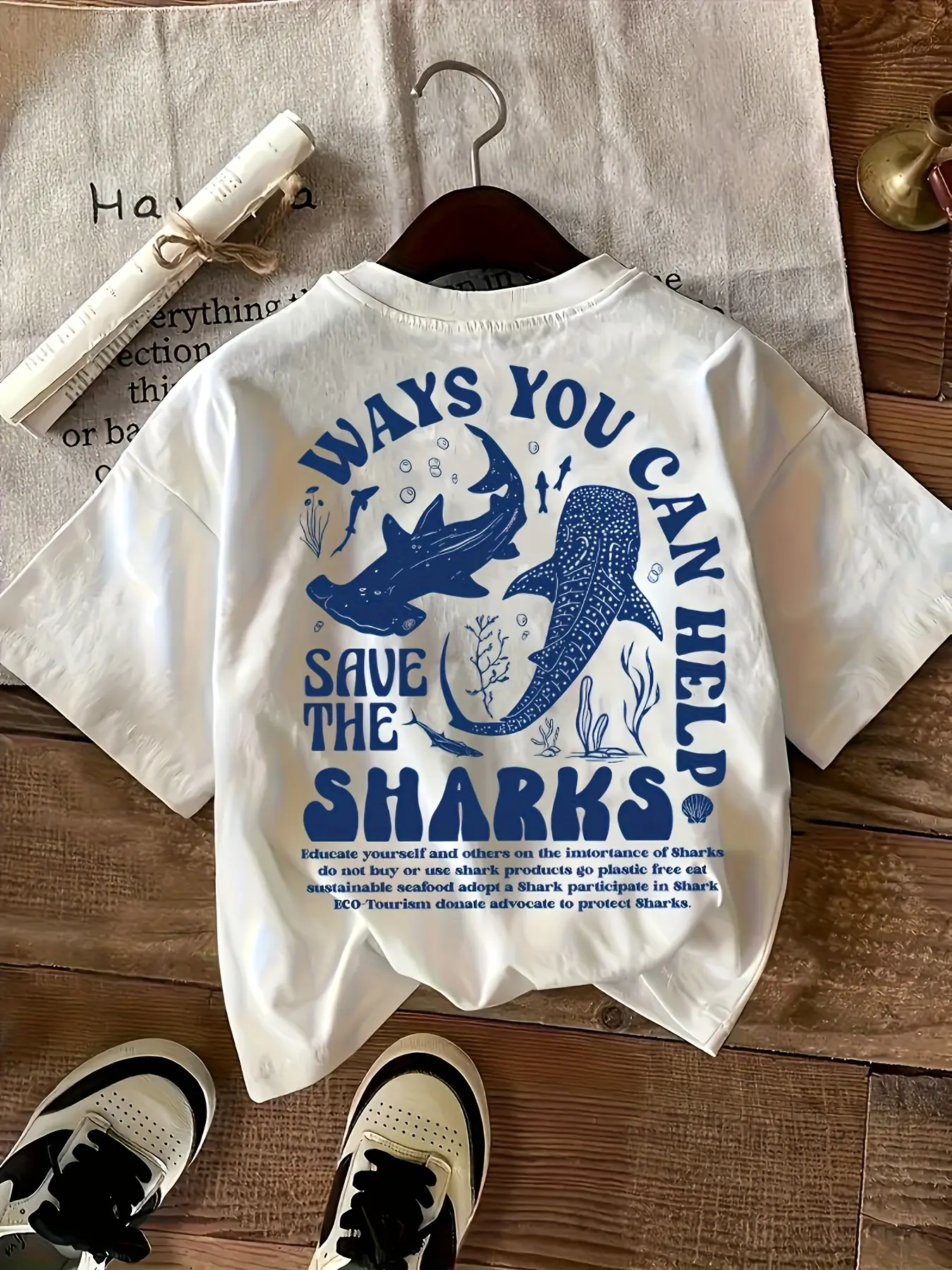 Women'S Casual And Comfortable Short-Sleeve T-Shirt with a Round Neck Featuring a Letter Shark Print