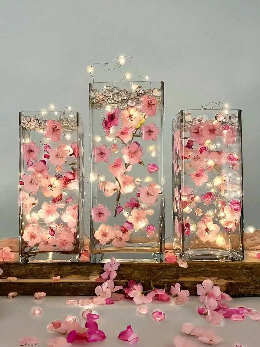 100pcs Multicolor Acrylic Pink Cherry Blossom Floating Flowers, Decorative Floating Vase Filler, Home Supplies for Wedding Table Decor