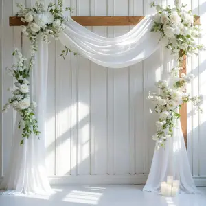 Sheer Wedding Arch Drape Fabric, 1 Piece 28"x19' Ivory Backdrop Curtain for Wedding Ceremonies, Hen Events, Home Supplies & Banners