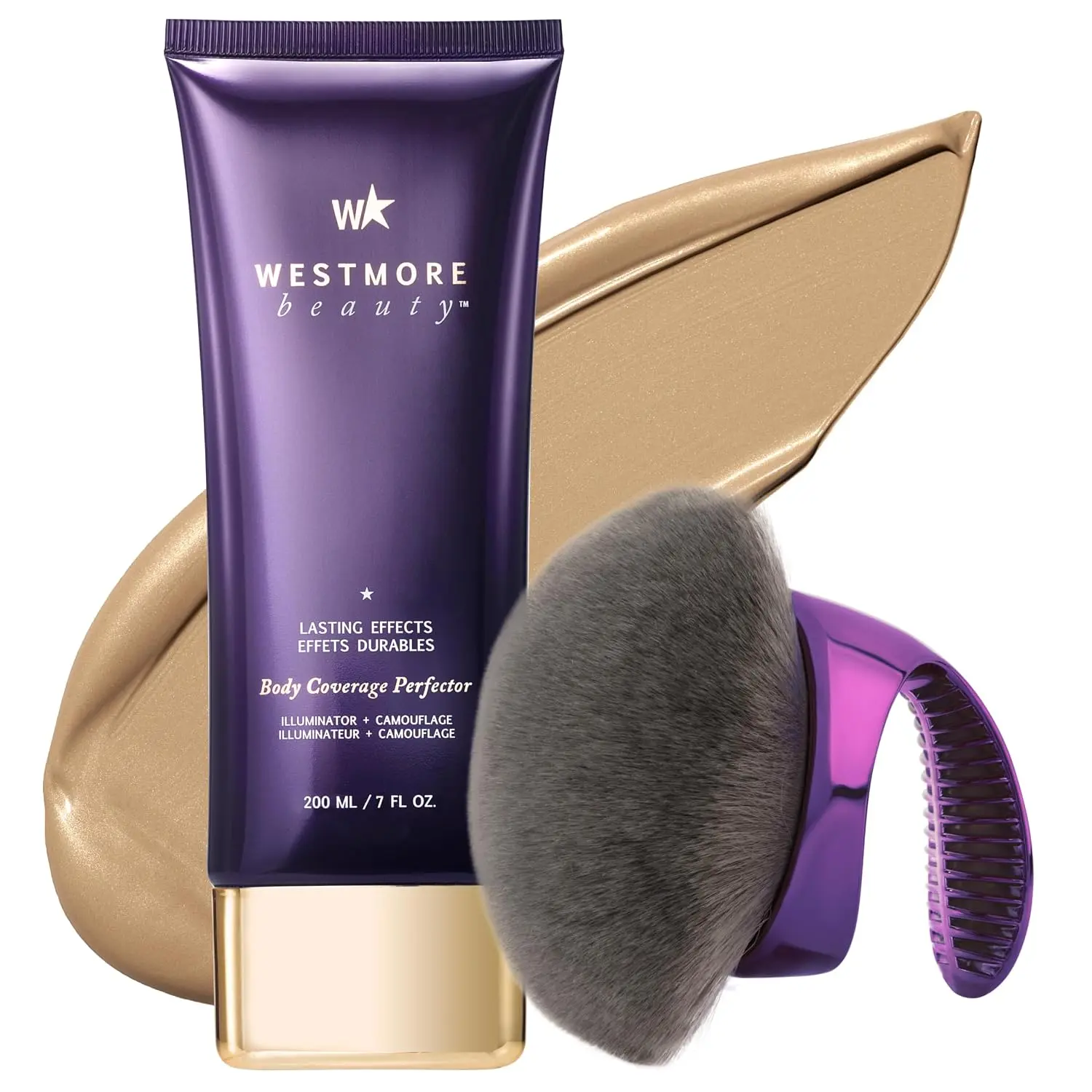 Westmore Beauty Body Coverage Perfector w/ Blend & Blur Kabuki Brush - Waterproof Leg Makeup, Tattoo Cover-Up - 7 Oz Natural Radiance