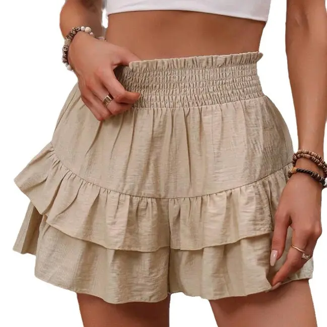 JointlyCreating Women's Summer Casual Shorts - Elastic Waist, Boho Flowy Ruffle Design, for Beach Vacation & Lounge Wear