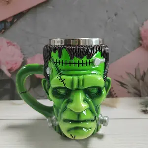 [Halloween Coffee Mug] Reusable Stainless Steel Coffee Mug |   Frankenstein Monster Design - Durable Halloween & Easter Themed Cup, Hand Wash Only, for Home, Kitchen, or Party Decor Drinkware Tumbler