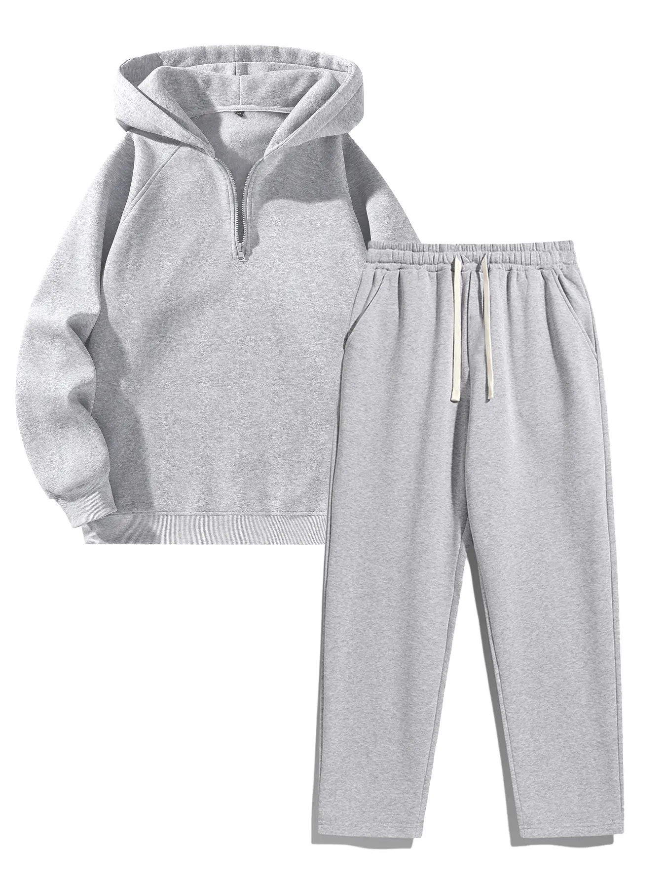 Men's 2-Piece Long Sleeve Clothing Set - Windproof Warm Half-Zip Solid Sweatshirt, Loose-Fit Drawstring Casual Pants, Comfortable Sports Wear for Daily Indoor & Outdoor Use, Two Piece Set