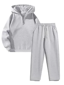 Neutral wind two-piece set: semi-zipper solid color sweatshirt with loose casual pants, windproof and warm, widely used, very suitable for women's clothing for daily outdoor and indoor sports wear