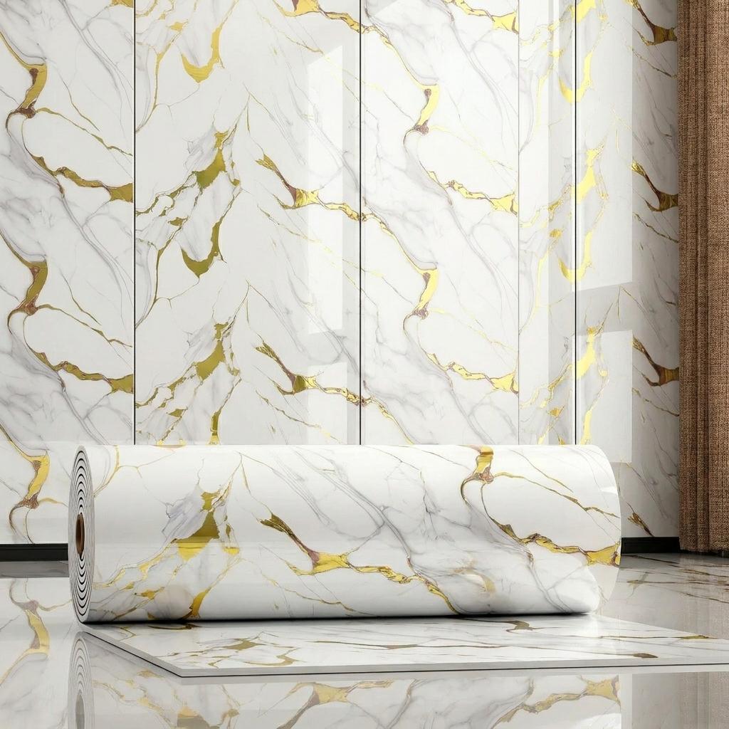 Marble Look Removable Wallpaper Rolls, 60cm*300cm & 40cm*300cm Compact Sizes, 3D Natural Wood Texture Waterproof Wall Stickers for Indoor Home Renovation Decor