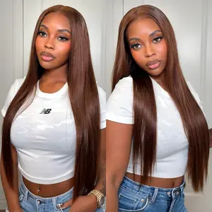 Megalook 13x6 Dark Brown Lace Front Wig #4 Human Hair, Pre-cut, Glue-free, Silky Smooth, Pre-bleached & Pre-plucked, Easy to Install, 180% Density
