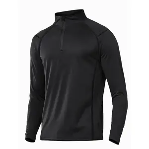 Men's Quarter-Zip Long Sleeve Running Shirt, Fleece-Lined, Moisture-Wicking and Quick-Drying, Slim-Fit - Ideal for Outdoor Workouts