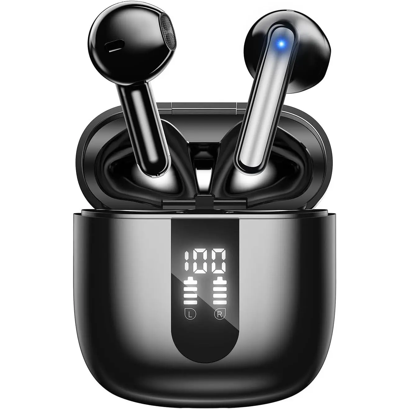 Wireless Transparent Portable Earbuds - 60H Batteries Life, Deep Bass, 4 Noise Cancelling Mics, IP5 Waterproof, Silicone Stereo Headphone for iPhone, Android Sports (Black)