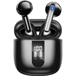 Bluetooth Earbuds Wireless Headphones, 60H Deep Bass Ear Buds with 4 Noise Cancelling Microphone, IP5 Waterproof Earphones for iPhone Android Sports audifonos Bluetooth inalambricos (Black)