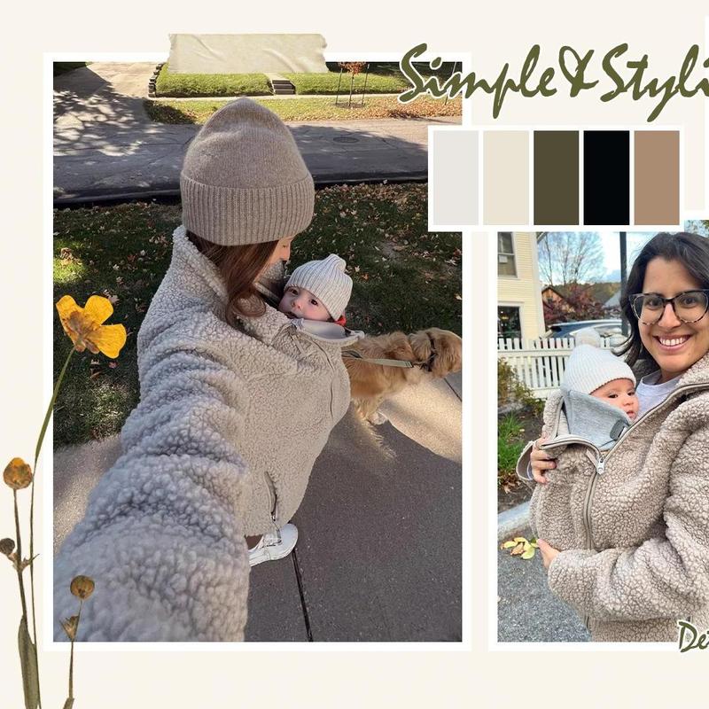 Pwest MAMA Women Before & After Babywearing Fleece Jacket Soft Teddy Fleece, Long sleeve Zippered Jacket with Pocket, Detachable Babywearing Panel, Winter Warmth, 2 in 1 Design Gray BlackFriday