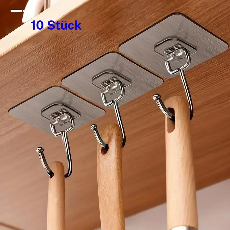 YYW1 Wall Hooks, 10/20 Pieces Adhesive Hooks Without Drilling, Transparent Reusable Seamless Hooks, Water- and Oil-Resistant Hooks for Bathroom, Kitchen, Closet, Household Organizer