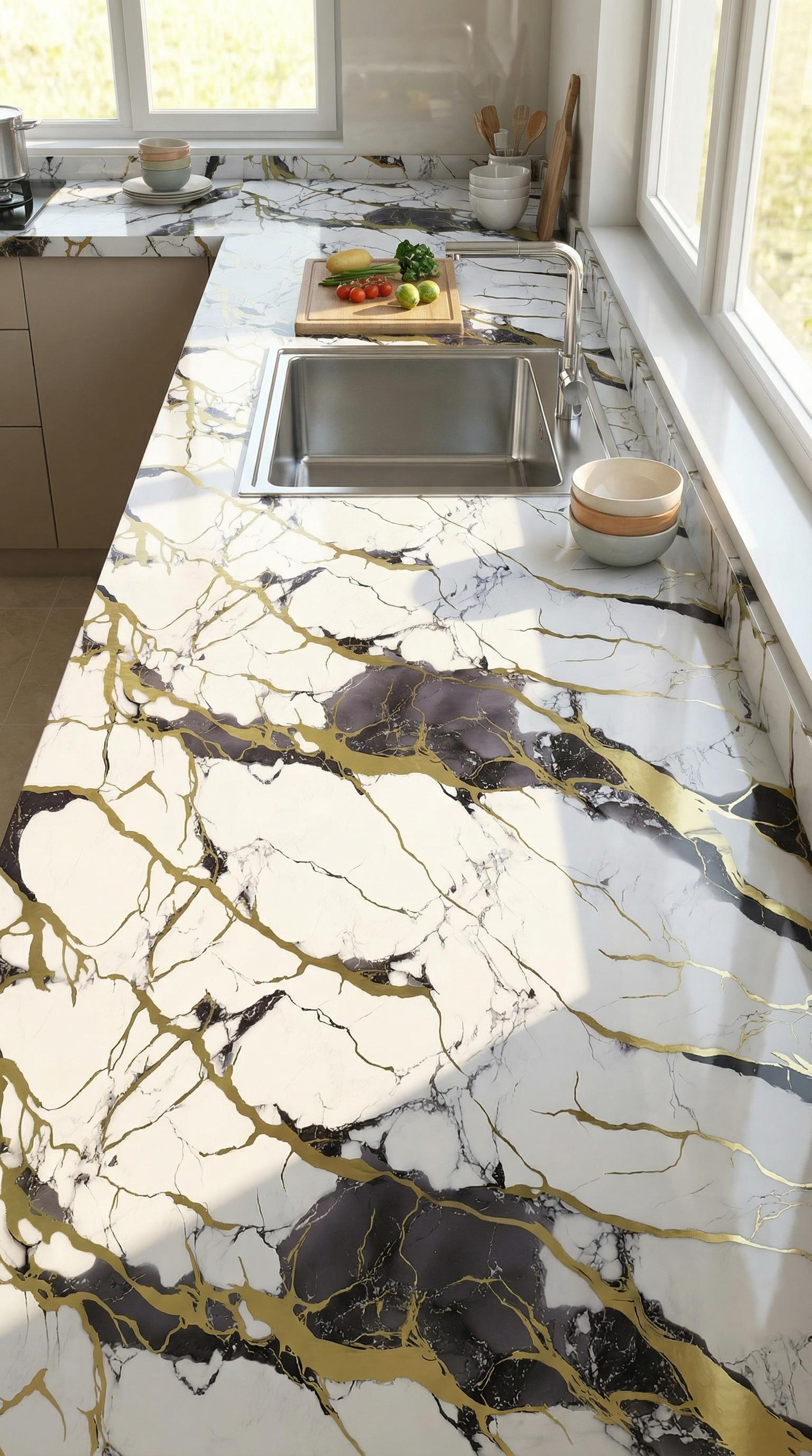 Marble Look Removable Wallpaper Rolls, 60cm*300cm & 40cm*300cm Compact Sizes, 3D Natural Wood Texture Waterproof Wall Stickers for Indoor Home Renovation Decor