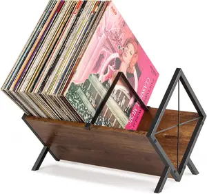 Record Storage Rack, Can Hold 80 LP Records, 1 Layer Adjustable Divider Vinyl Display Rack, Used for Storing Albums, Magazines, Books, Files - Brown