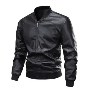 Men's Leather Jacket Slim Fit Long Sleeve Classic Motorcycle Style Baseball Collar Business Casual Daily Wear Stylish Aesthetic Outerwear for Men