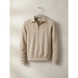Men's Autumn Knit Sweater with Quarter Zipper, Long Sleeves, and Retro Polo Design, Featuring Versatile Texture, Suitable for Everyday Casual and Light Business Occasions.