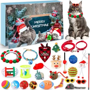 Cat Toys Advent Calendar 2025 Christmas for Kitten, 24Pcs Interactive Kitten Toys Cat Collars Assortments Cat Feather Teaser Wand, Catnip Fish, Mice, Balls and Bells for Puppy, Kitty Fur Kids SHENGDAN FESTIVE CAT ADVENT CALENDAR WITH TOYS