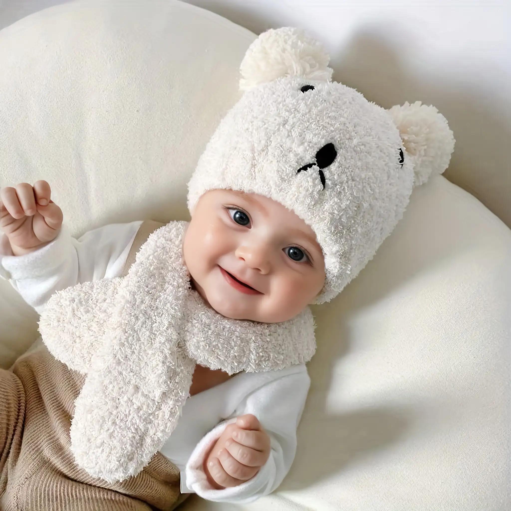 2pcs Winter Hat & Scarf Set for Toddlers - Soft Stretchy Knit Beanie with Bear Ears, Lightweight Warm Winter Accessories, Mixed Colors, Hand Wash Only, Christmas Gift for Boys & Girls, Toddler Winter Wear, Playful Toddler Accessory, Cozy Toddler