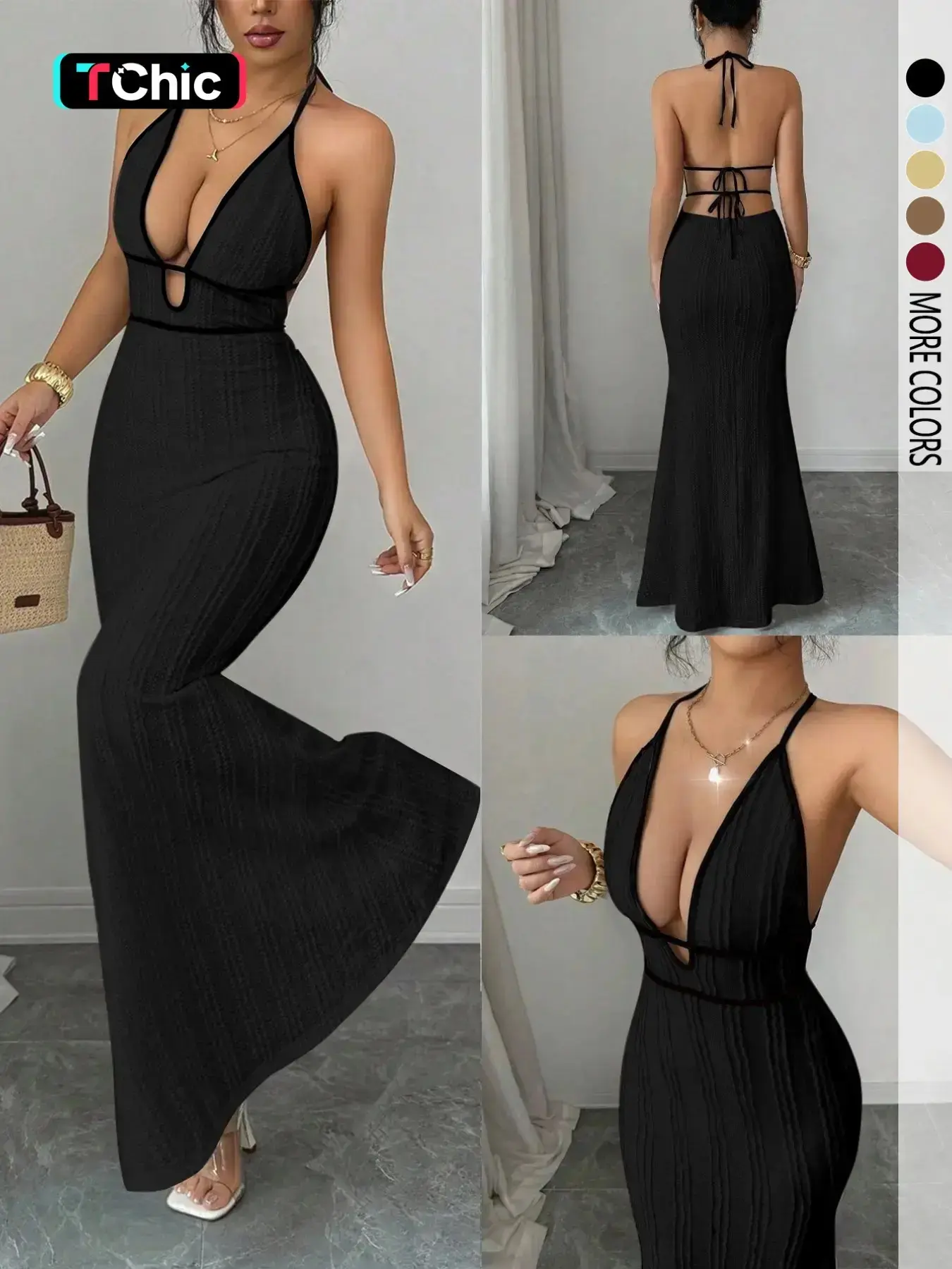 Women's textured bodycon sleeveless cami dress, sexy Elegant Chic vacation/date night outfit with black trim, for spring/summer