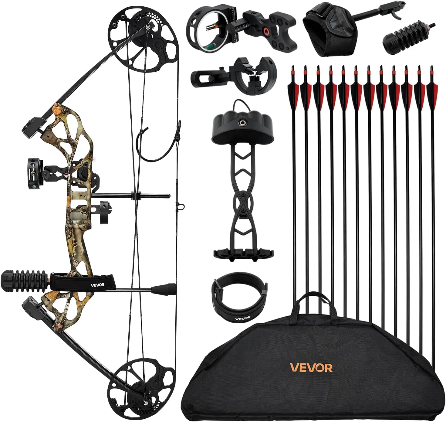 VEVOR Compound Bow Archery, Adjustable 19-30 in Draw Length Compound Bow Package for Beginner, 19-70 Lbs Draw Weight Archery Bows and Arrow Set, Right Hand Kit with Hunting Equipment, 320 fps