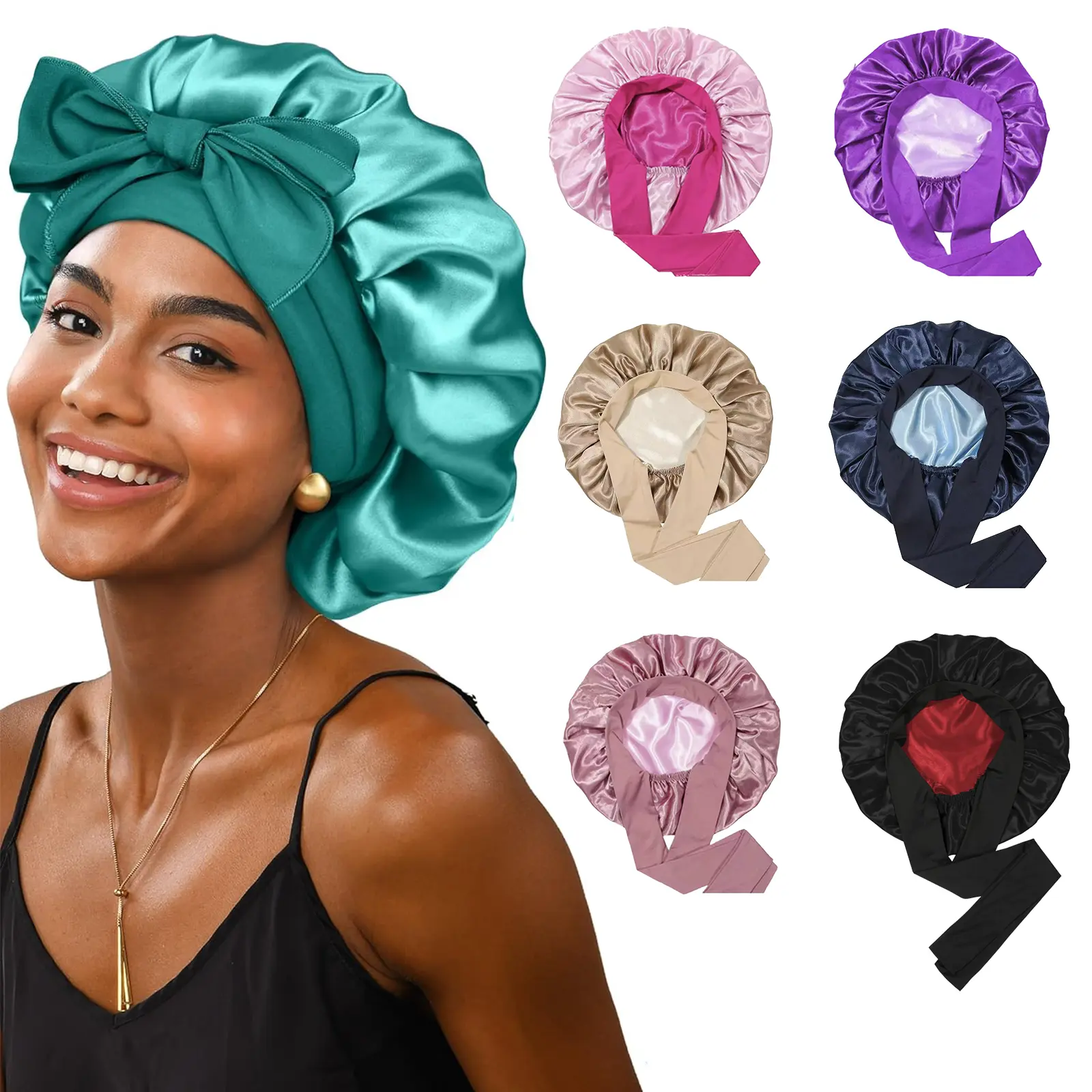 Satin Bonnet Silk Bonnet for Sleeping Silk Sleep Cap Hair Bonnet Elastic Tie Band For Women Curly Hair Night Cap Heatless Styling Tool for Women Silky Haircare