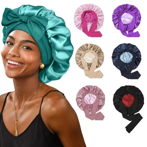Satin Bonnet Silk Bonnet for Sleeping Silk Sleep Cap Hair Bonnet Elastic Tie Band For Women Curly Hair Night Cap Heatless Styling Tool for Women Silky Haircare