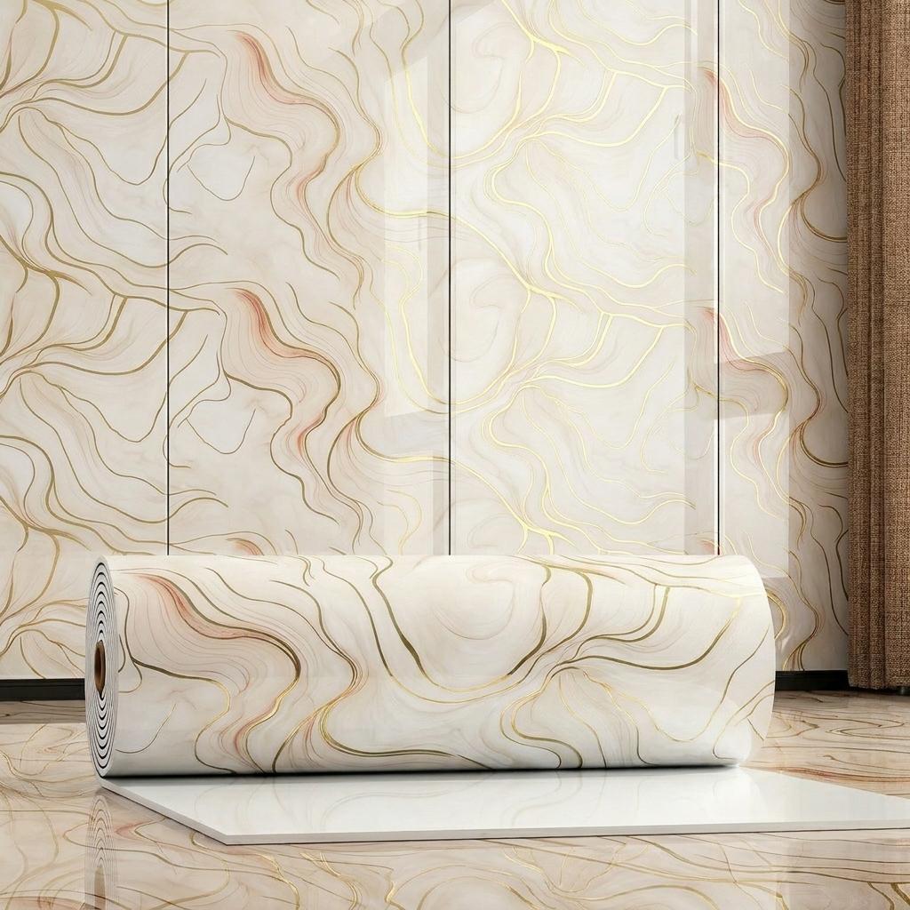 Marble Look Removable Wallpaper Rolls, 60cm*300cm & 40cm*300cm Compact Sizes, 3D Natural Wood Texture Waterproof Wall Stickers for Indoor Home Renovation Decor