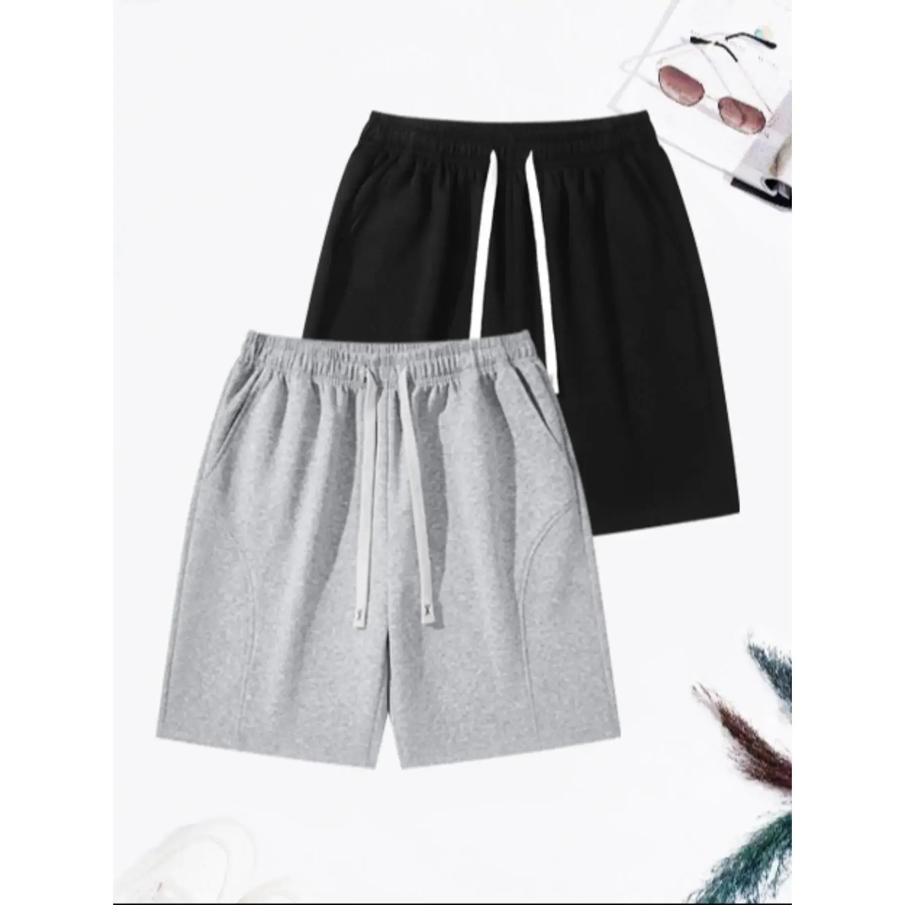 Men's Solid Color Drawstring Shorts, Casual Loose Shorts, Men's Daily Underwear, Elastic Shorts Set