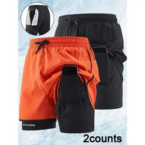 Men's 2-in-1 Double Layer Fitness Shorts Loose Breathable Comfortable Sports Pants for Gym Running Training
