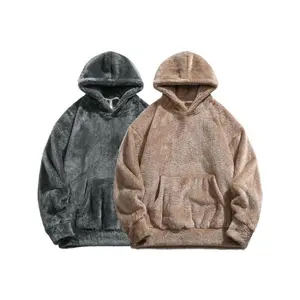 2026 Men's Solid Pocket Long Sleeve Fuzzy Hoodie Loose Casual Hooded Sweatshirt Fall Winter Drippy, Going Out Cozy Loungewear Pullover Trendy Oversized, Men's Knitwear, Fashion Sweater, Men's Pullover