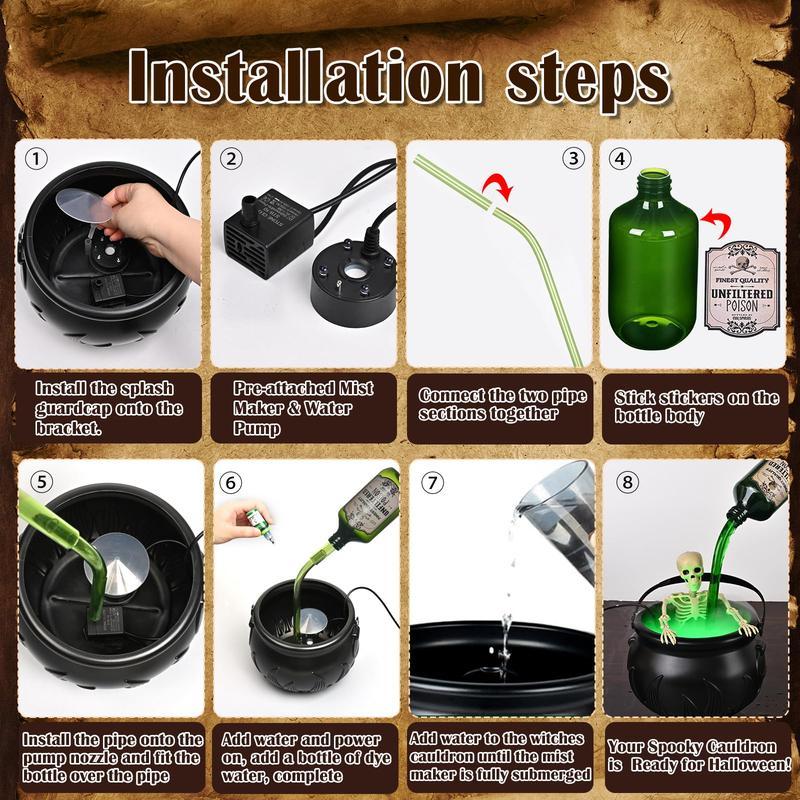 Halloween Decorations Indoor - Cauldron Halloween Decor with Magic Floating Potion Bottles and Diffuser - Black Plastic Witches Bowl Hocus Pocus Party Decoration for Spooky Vintage Home Kitchen Table, Well Soon Gift toys kids