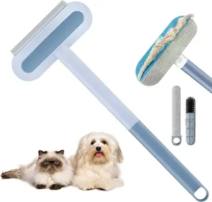 Reusable, upgraded pet hair brush — long-handled cleaner for dog and cat hair, a washable multi-purpose tool for cleaning multiple surfaces including furniture, bedding, clothing, and car interiors