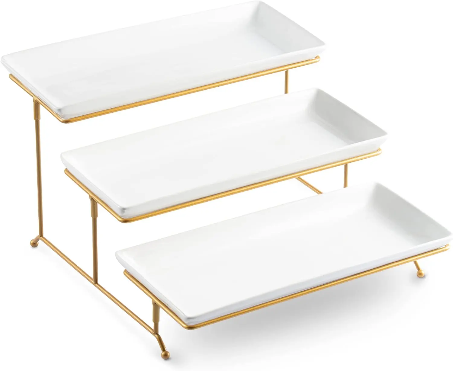 3 Tier Serving Stand and Platters Set Large Tiered Serving Platters with Collapsible Sturdier Rack 14 Inches Tiered Serving Tray for Appetizer Fruit, Dessert and Cupcake, White