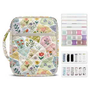 Pastel Floral Patchwork Quilted Bible Cover Large Capacity Bible Case with Handle Multi pocket Church Bag for Women Durable Cotton Study Organiser Zippered Book Carrier with Bookmarks Perfect Christian Gift for Mum & Sister