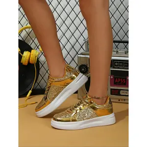 Women's Sequined Low-Top Skate Shoes, Streetwear Shoes, Breathable Comfortable Round Toe Sneakers All Seasons, Casual Style Walking Shoes Footwear