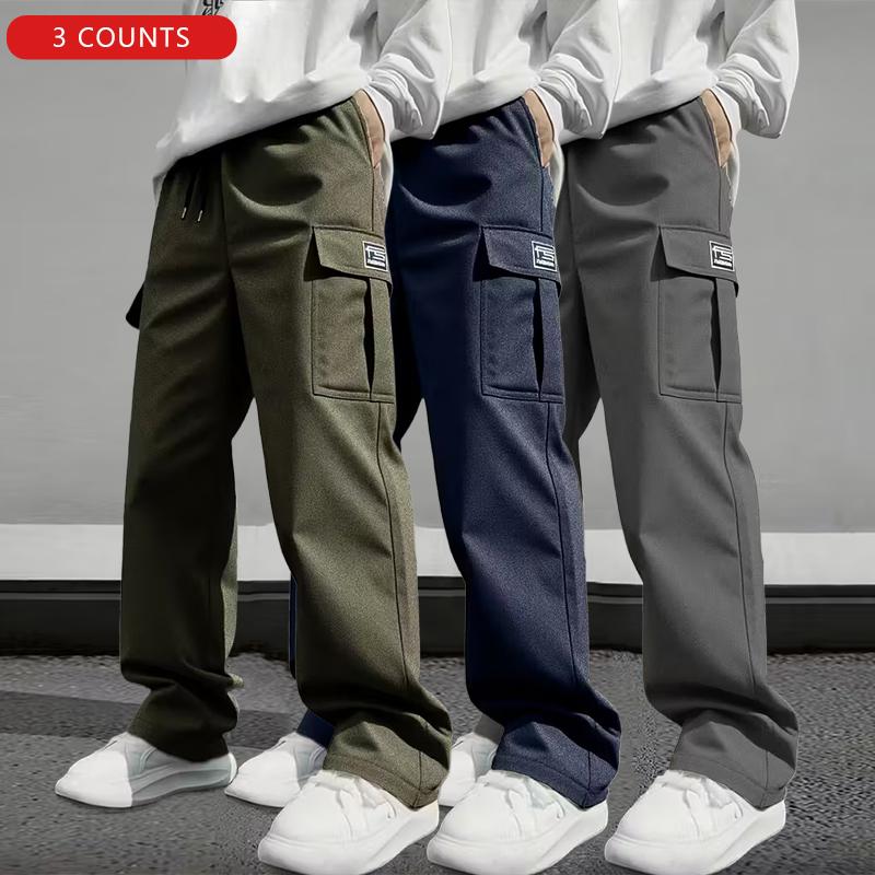 Men's 3pcs Casual Work Pants with Multi-Pocket Design Personalized for Everyday Wear & Sports Fitness Versatile Comfortable Stylish