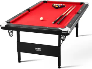 VEVOR Billiards Table, 7 ft Pool Table, Portable Foldable Space-Saving Table, Billiard Table Set Includes Balls, Cues, Chalks and Brush, Black with Red Cloth, Perfect for Family Game Room Kids Adults