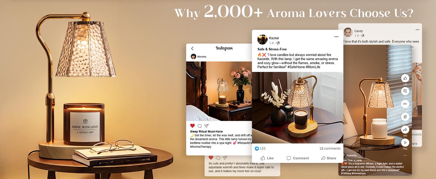 Candle Warmer Lamp with Timer Dimmable, Height Adjustable Wax Melt Warmer for Home Decor & New Home Bedroom, Vintage Candle Lamp for Scented Wax Jar Candles with 2 Bulbs,Birthday Gift for Women & Moms