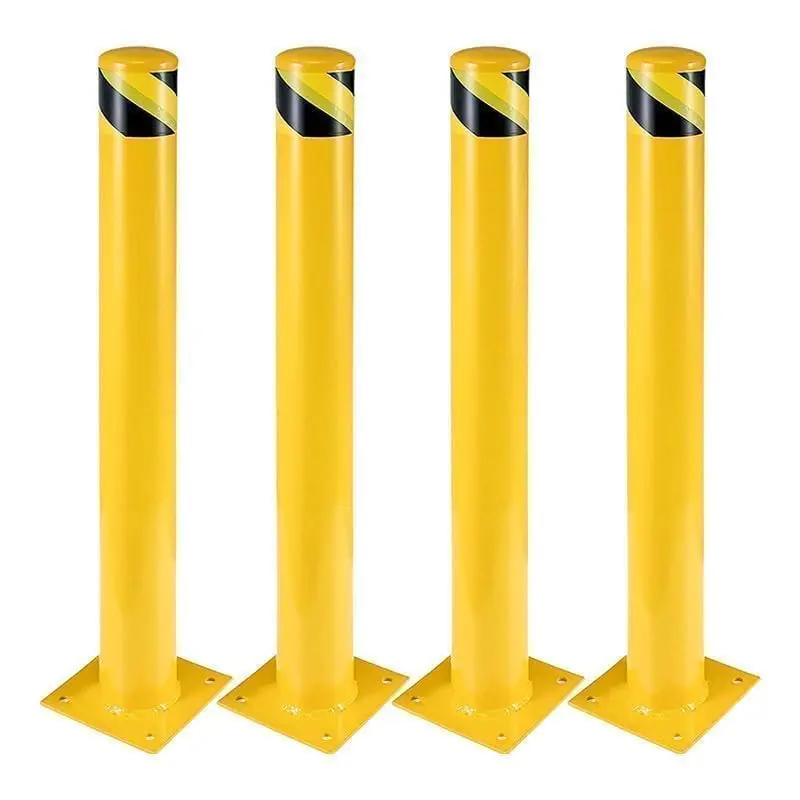 4-Pack 36 Inch Steel Safety Bollards, 4.5 Inch Diameter Metal Parking Posts with 16 Anchor Bolts, For Driveway Barriers, Lot Protection, Warehouse Entrances & Storefront Security