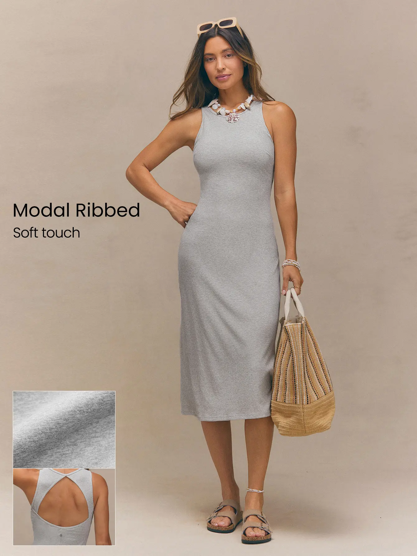 GLOWMODE Modal Ribbed Sunset Hour Soft Stretchy Breathable Open Back Maxi Dress With Removable Cups Summer Dress Daily Casual Wear