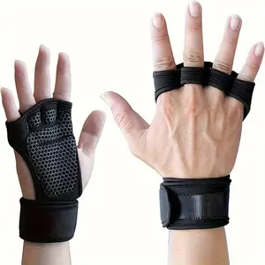 Black Breathable Unisex Fingerless Fitness  With Adjustable Wrist Strap, Outdoor Cycling , Sports  Grip Stainless Women's Gloves for men Touchscreen Motocross Pattern Padded Finger Weightlifting Touch Screen Tactical